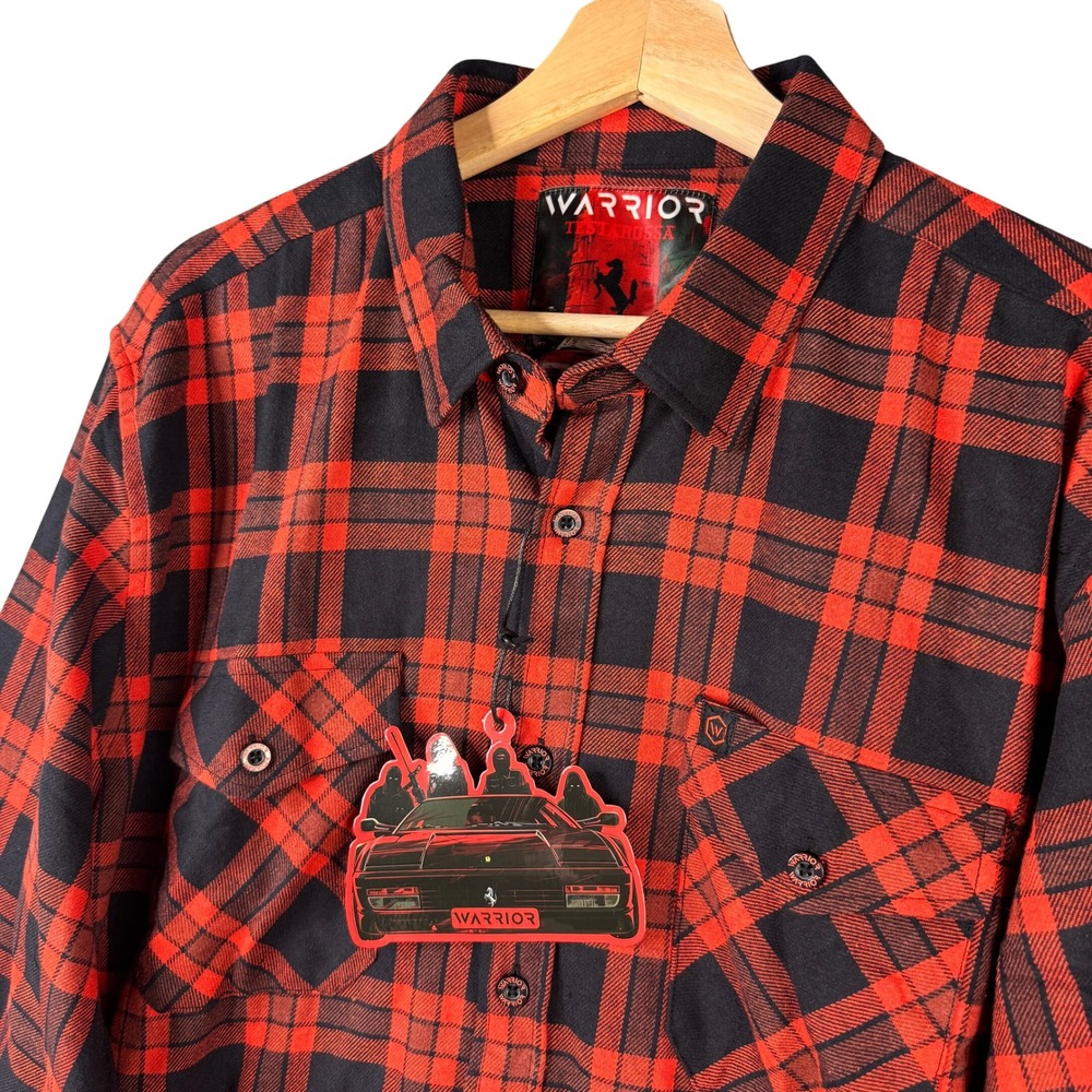 Warrior Testarossa Red Black Plaid Flannel Button Up Shirt Mens XL Streetwear